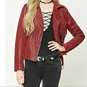 Forever 21 burgundy/wine suede fringe jacket. M